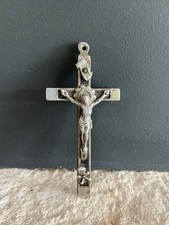 Pendentif Ancien Médaille Croix Religieuse Métal Christ Crucifix Argenté