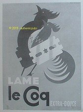 PUBLICITE LE COQ LAME DE RASOIR DOUCE SIGNE GUY GEORGET DE 1946 FRENCH AD PUB