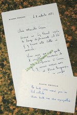 Alain DECAUX- 1 lettre + 1 carte de visite autographes signées à Marcelle CAPRON
