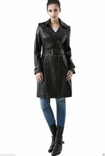 Femmes Cuir Noir Trench-Coat