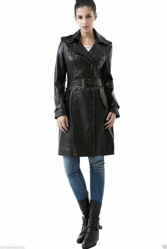 Femmes cuir noir trench - cuir,