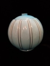 Pied de lampe boule Art Déco, verre doublé turquoise et blanc,rehaut doré