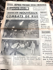 JOURNAL FRANCE SOIR 12 JUIN 1968 QUARTIER LATIN NOUVEAUX COMBATS DE RUE MAI 68