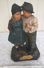 ANCIENNE STATUE EN TERRE CUITE POLYCHROME LES DEUX GOSSES XIX EME