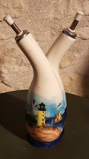 huilier vinaigrier ancien en faïence. peint main. FRENCH Vintage