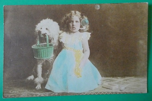 Cpa petite fille caniche - fille, et