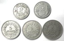 Lot 5 Pièces France 2 Francs 1945B,46B Et 5 Francs 1945B,46B,50B REF81736