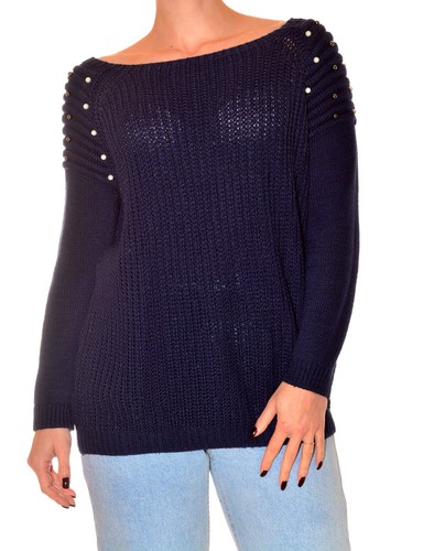 Pull hiver bleu marine uni