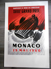 MONACO Grand Prix Automobile 1960 affiche litho 1994 MOSS McLAREN HILL BROOKS