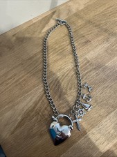 Collier Fantaisie Métal Cœur Cadena Et Breloques Charms Thème Marin Et Croix 