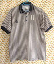 Maillot Arbitre Adidas Football gris rayé années 90'S vintage shirt jersey - M