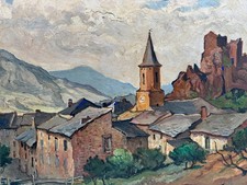 Gabriel VIÉ (1888-1973) Huile sur Toile Vue du Village de Guérigut (Ariège)