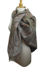 Etole chaude turquoise, rouge et kaki à franges et motifs cachemire