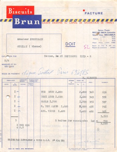 1953 biscuits brun rennes - 1953,