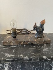 Lampe à Poser Ecureuil Art Déco Signé TEDO en Régule et Marbre