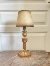 Ancien Lampe Table Bois Sculpté Bougeoir  Doré 36cm XIXème 19ème
