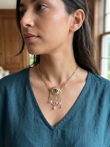 Collier doré pendentif œil - collier,