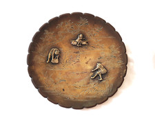 PLAT BRONZE JAPON MEIJI DECOR FLORAL PERSONNAGES PECHEUR  POISSONS- ART NOUVEAU