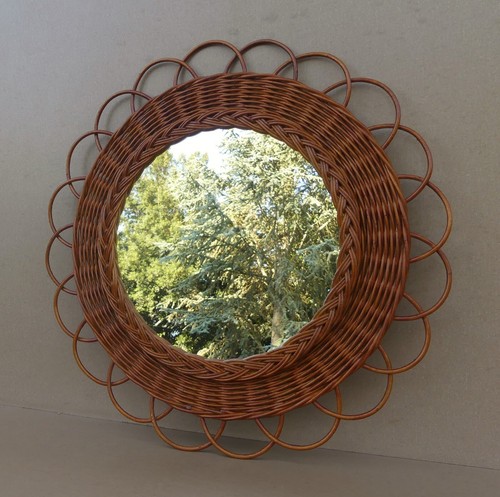 Miroir fleur rotin - , osier