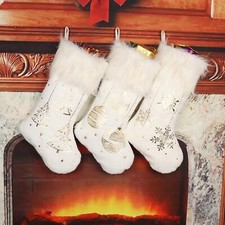 Chaussettes de noël Personnalisée49cm Chaussettes de Noël Blanches3pcs Bottes...
