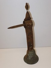 -ANCIENNE CLOCHE PORTE D'ENTREE  BRONZE & SUPPORT RESSORT SONNETTE EXTERIEUR  D