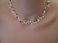 Collier Ivoire/Blanc bleu roi marine robe Mariée/Mariage/Soirée perle original