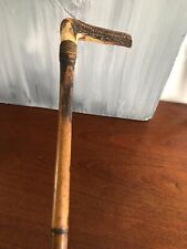 ANCIENNE CANNE POMMEAU CORNE DE CERVIDÉ, FÛT EN BAMBOU