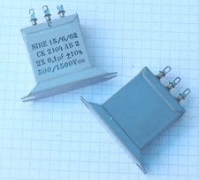 2x Philips France CK 2104 condensateur papier 2x0,1uF μF 500-1500VDC. NOS