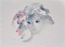 Shan MERRY :  Jeune fille pensive, Lithographie originale,  signée, Ep.Artiste