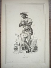 GRAVURE ORIGINALE COSTUME 19ème SIÈCLE BRÉSIL ESCLAVE  NÈGRE PLANTEUR