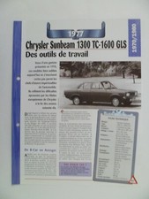 CARTE FICHE AUTO CHRYSLER SUNBEAM 1300 TC-1600 GLS 1977 (411-412)