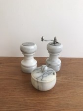 Set Salière/poivrier/moutardier Vintage En Marbre Blanc
