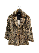 MANTEAU EN FAUSSE FOURRURE ZARA taille L imprimé animal col léopard lynx hive...