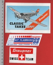 ❤ GRAUPNER - MAQUETTE MODELISME AVION AERONAUTIQUE - LOT 3 AUTOCOLLANT VINTAGE ❤