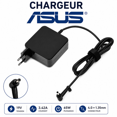Chargeur asus 65w 19v - pc, 3.42a