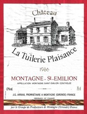 BO28 Etiquette BORDEAUX MONTAGNE-ST-EMILION 1986 CHÂTEAU  TUILLERIE DE PLAISANCE