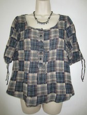 Blouse bleue et beige à carreaux T 38