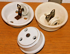 3 ANCIEN support LAMPE en PORCELAINE roulette SUSPENSION de lustre PLAFONNIER