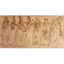 École FRANÇAISE XIXe siècle "Femmes en Costume Renaissance"  Encre/Papier Calque