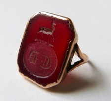 Bague OR 14k intaille  cornaline Bijou ancien gold ring camée intaglio cerf