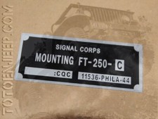 LABEL plaque plaquette BRASS FT250 C SUPPORT RADIO BC620 659 jeep willys us ww2