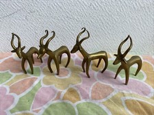 4 Anciennes Figurines Animal Gazelle Antilope En Laiton Deco 