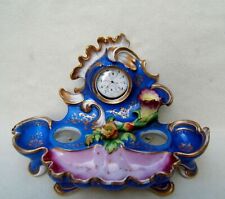 ancien grand encrier plumier porte montre et bougie porcelaine de paris XIXe