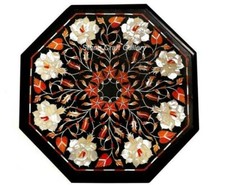 12 " Marbre Coin Table Top Demi Précieux Pierres Incrustation Handmade Travail