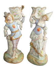 Ancien paire sujets figurines biscuit porcelaine figure porcelain couple h 34cm
