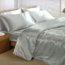 Argent Satin Super King Housse de Couette, Drap Housse +4 Taie D'Oreiller