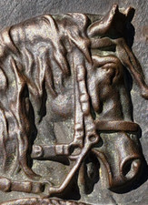 Superbe Bas relief BRONZE " Tête de cheval" Grand médaillon ovale DECORATION