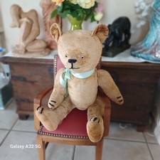 Grand ours ancien ALEXIS 60 CM  YEUX VERRE NOIRS MUSEAU BRODE ANNEE 25/30 COULEU