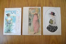 Lot 3 Cartes Postales Illustrées Femmes Avec Fleurs Début '900 Subalpina W