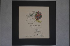 EO . RARE DESSIN ET DEDICACE SIGNE HERGE IMPRIMES EN 1970 MILOU / TINTIN TBE +